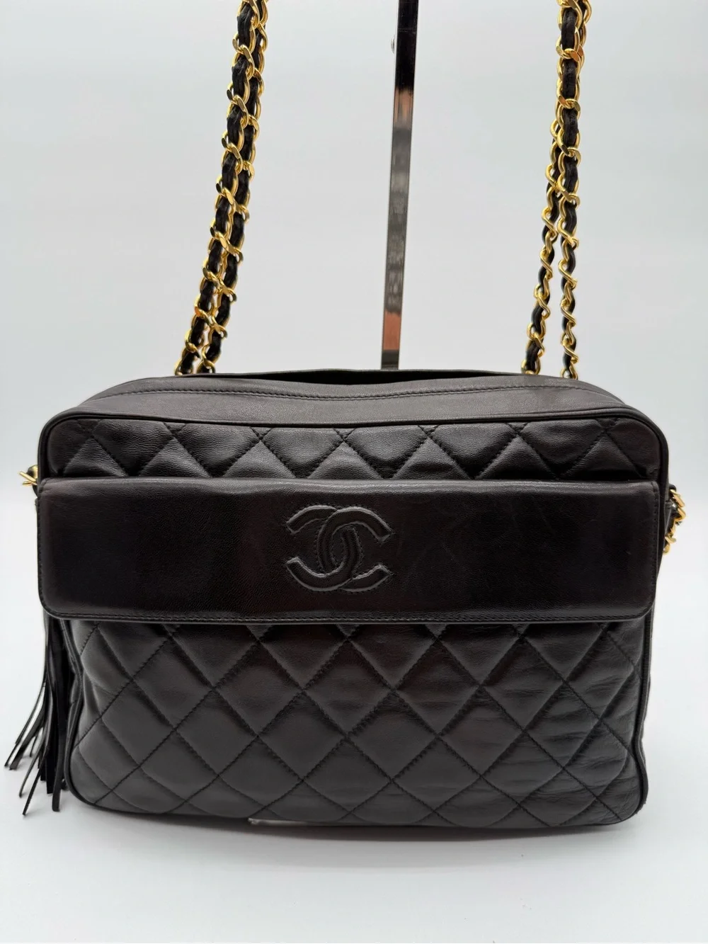 Chanel Vintage Quilted Lambskin Tassel Camera Bag Black - 24K GHW